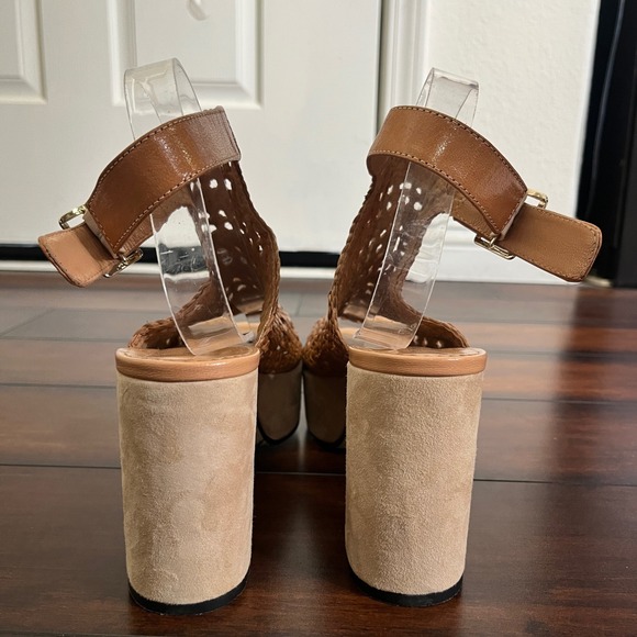 Pons Quintana Women Tan Woven Leather Chunky Platform Block Heel Sandals Size 40 - Picture 5 of 11